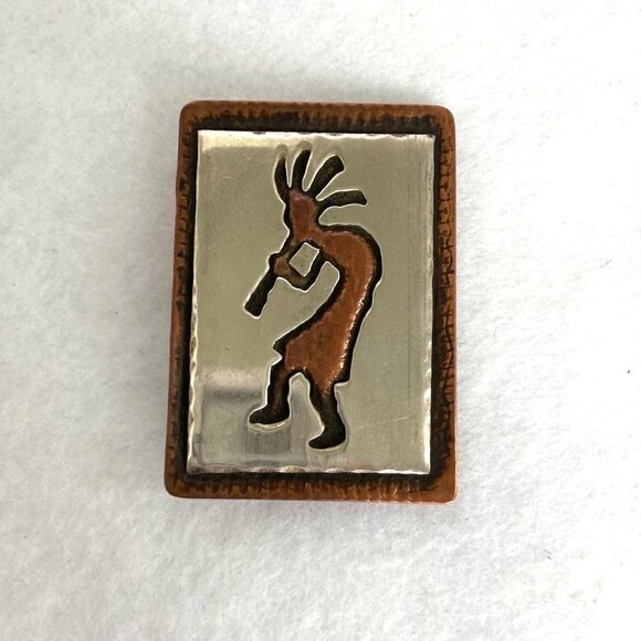 VTG Signed Sterling Silver 925 Copper 1.60" Southwest Overlay Kokopelli Brooch - Picture 6 of 16